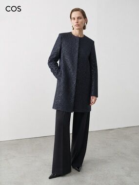 COS Wool Blend Sequin Classic Coat Dark Navy EU 34 (XS–S) NWOT